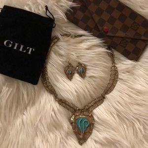 Turquoise silver statement necklace and earrings